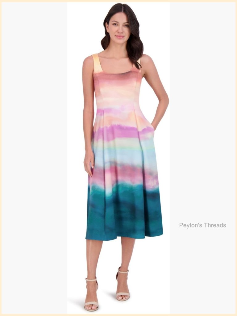 Sleeveless Square Neck Midi Dress With Zipper Closure